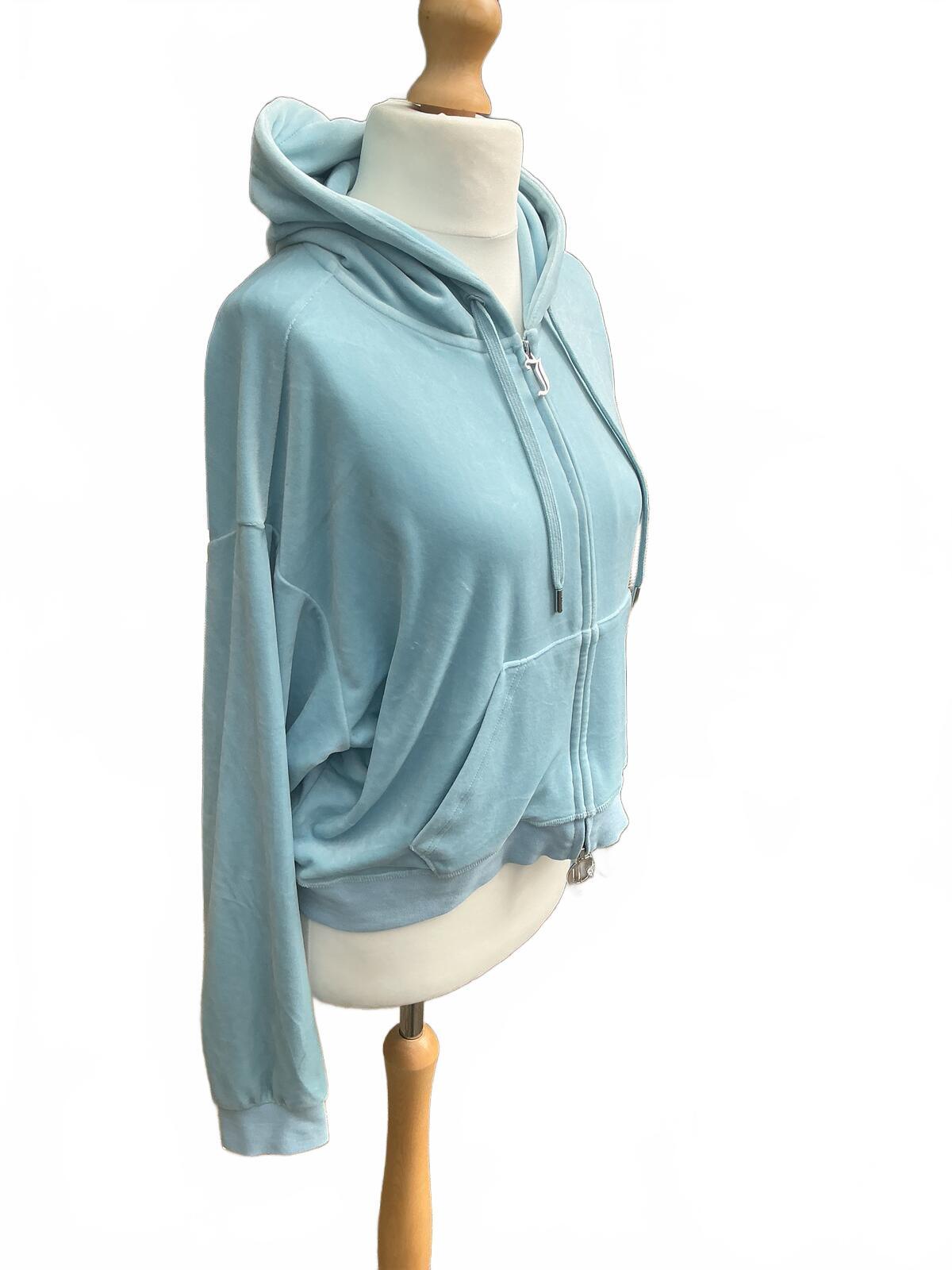 Juicy Couture Light Blue Velour Zip Hoodie Sweatshirt Size Xl