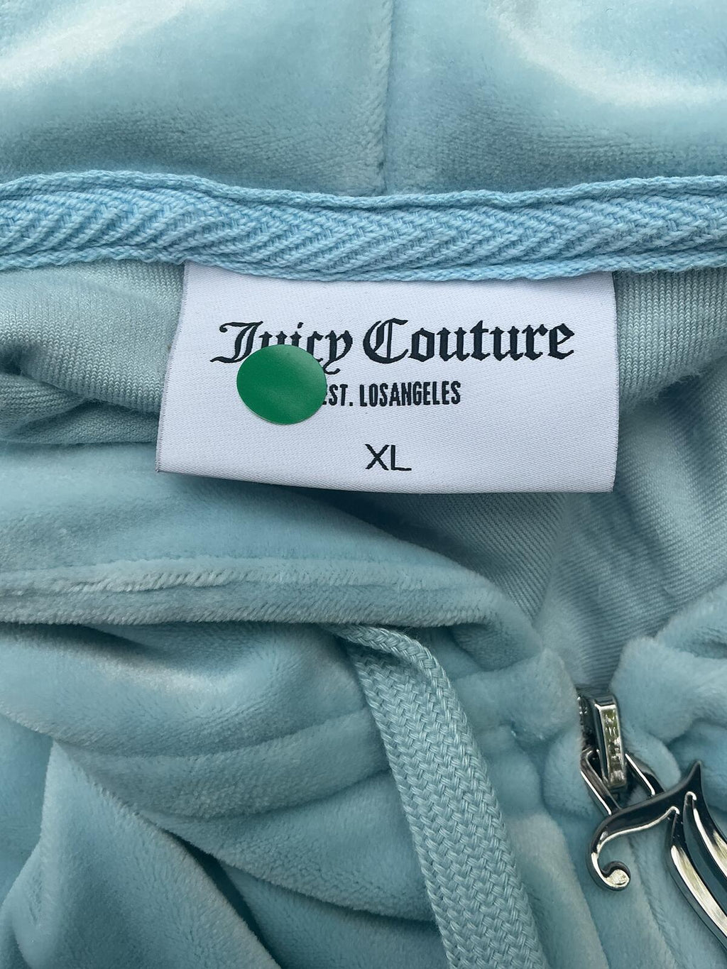 Juicy Couture Light Blue Velour Zip Hoodie Sweatshirt Size Xl