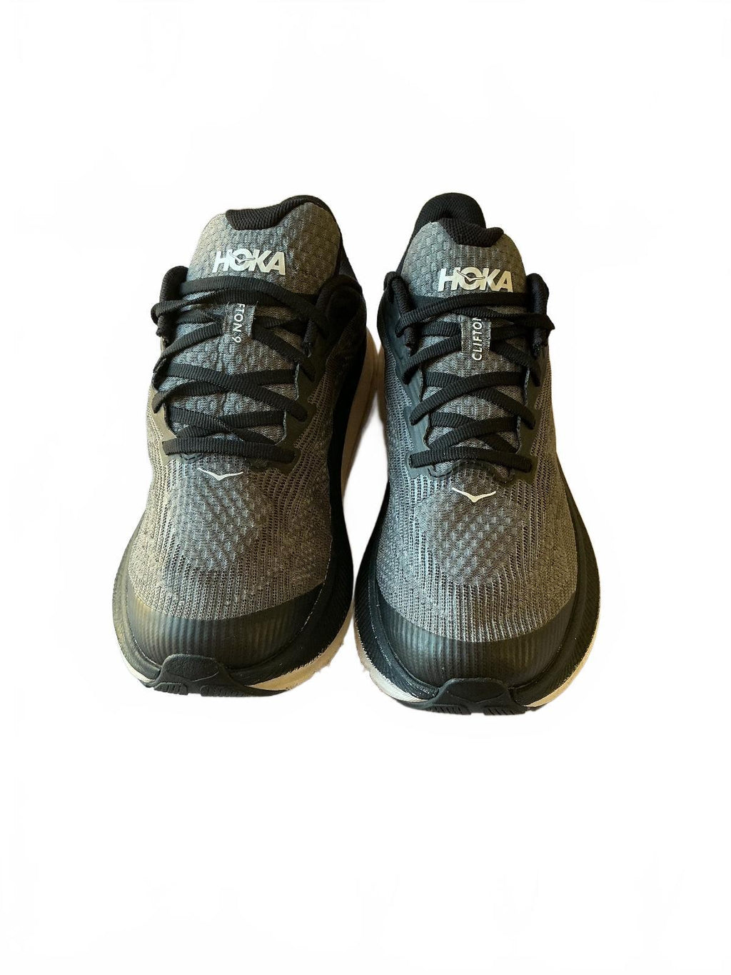 Hoka Clifton grey black running shoes