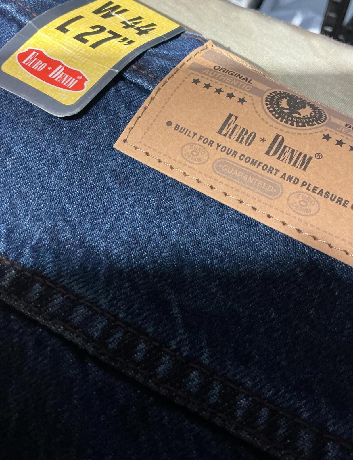 Euro Denim Blue Denim Jeans Waist 44 in. Length 27 in.