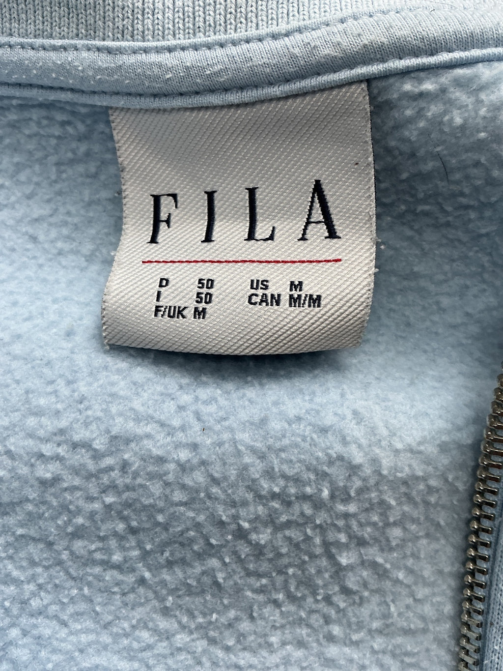 Vintage FILA Men's Sweatshirt Medium Light Blue Half Zip Collar Casual