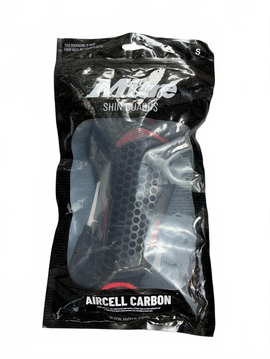 Mitre Aircell Carbon Shin Guards Unisex Small Black Red Protective Sports Gear