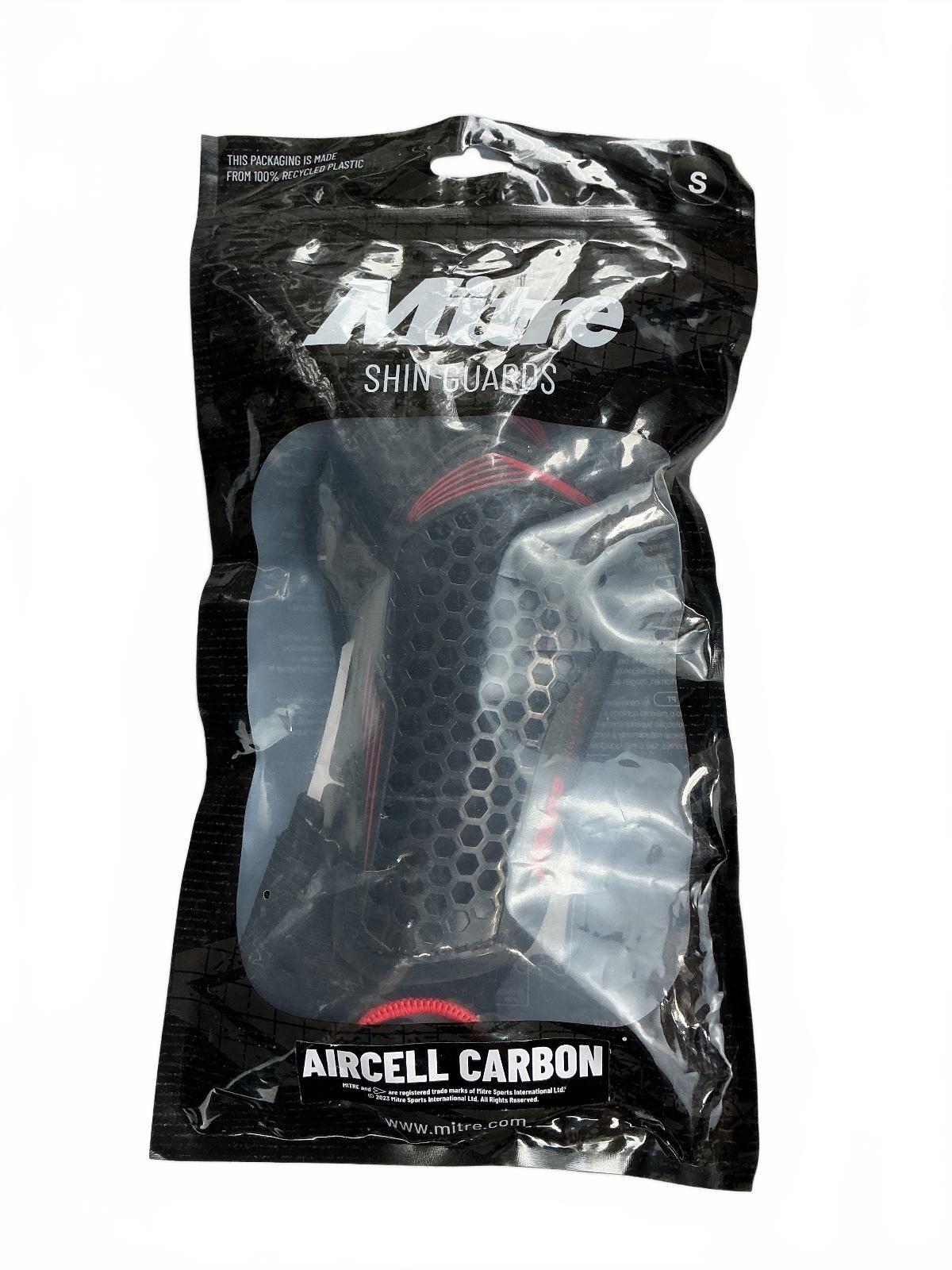 Mitre Aircell Carbon Shin Guards Unisex Small Black Red Protective Sports Gear