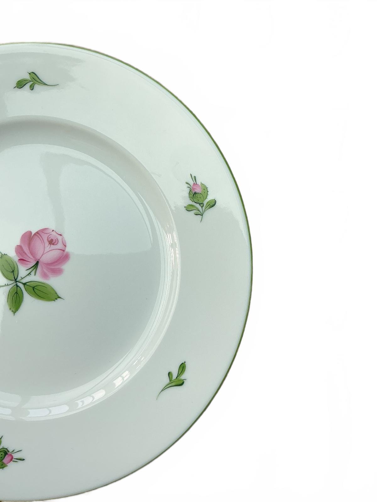 Augarten Wien Vienna Rose 20 cm White Floral Dessert Plate with Green Rim