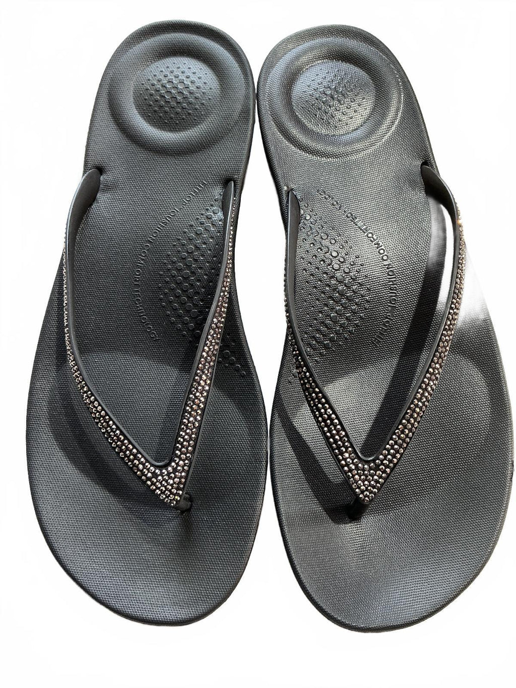 FitFlop Iqushion Sparkle Black Flip Flops UK 7 Comfortable Sandals