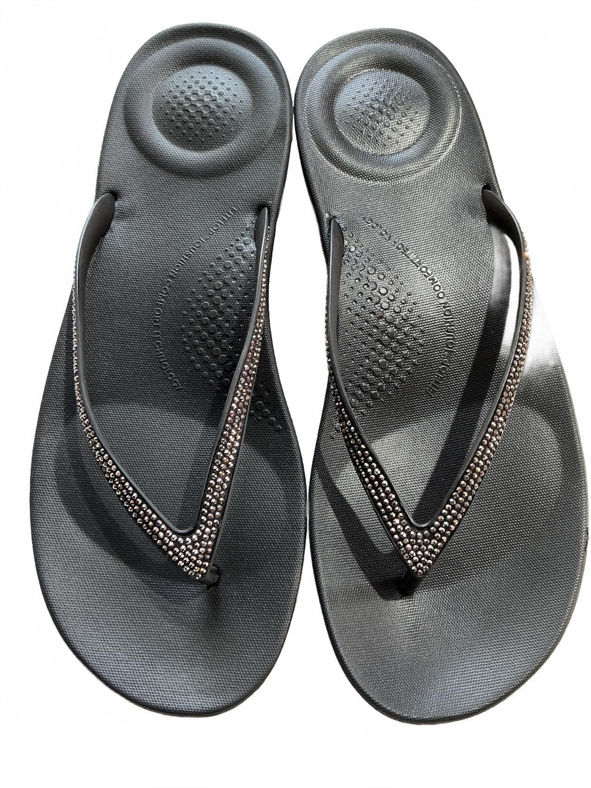 FitFlop Iqushion Sparkle Black Flip Flops UK 7 Comfortable Sandals