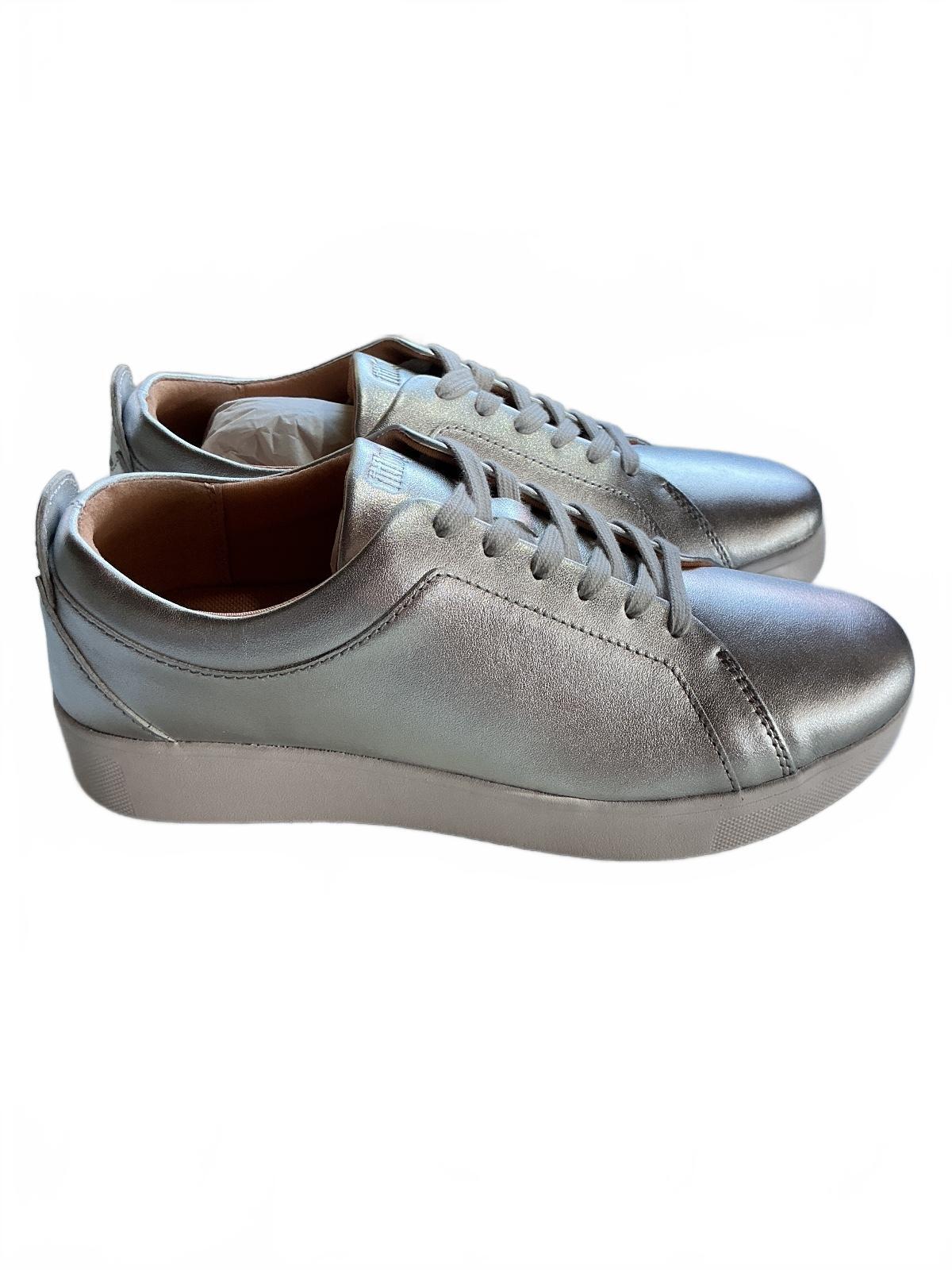 Fitflop Rally Silver Metallic Leather Trainer Sneakers UK Size 6 Comfortable