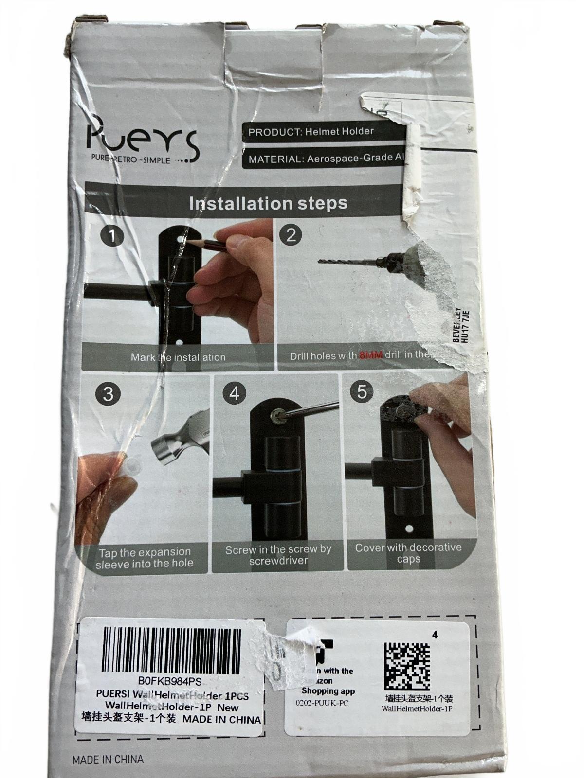 Puersi Helmet Holder Wall Mount Bracket Black Size Standard