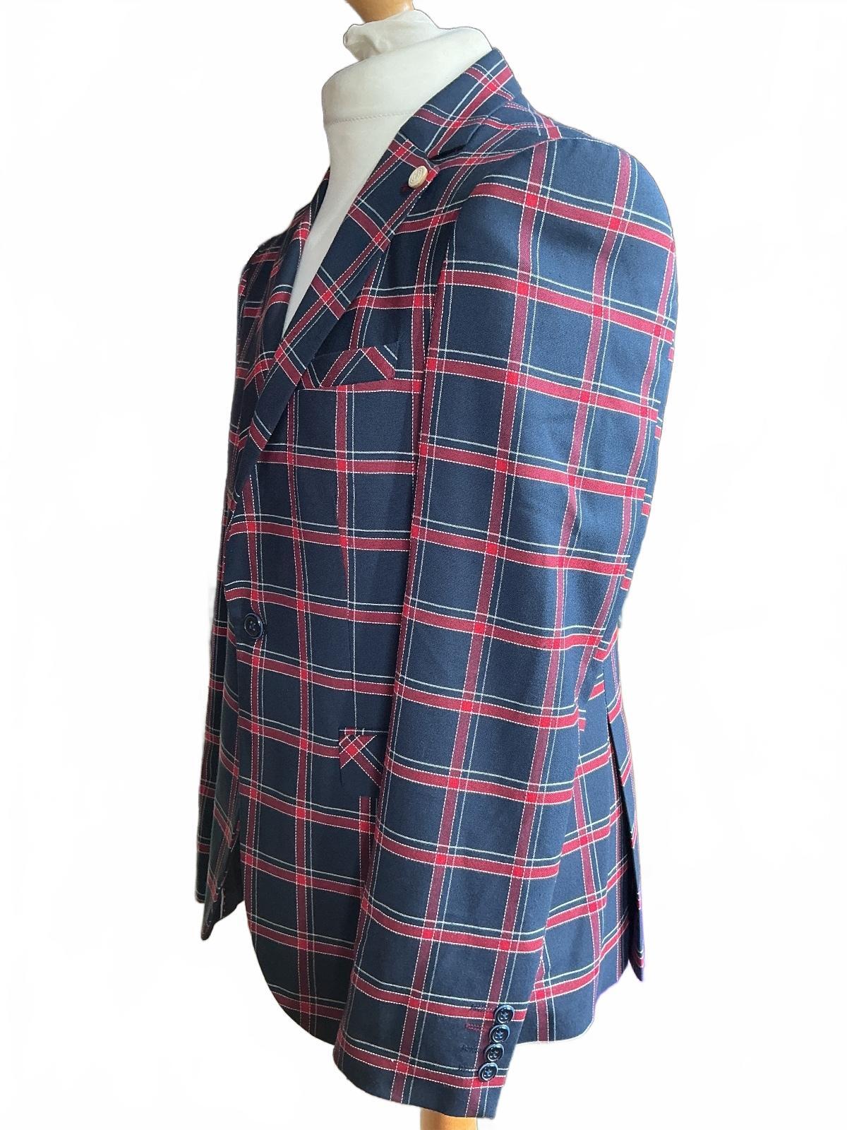 All Blacks Men's Navy Blue and Red Check Blazer Suit 40R Slim Fit