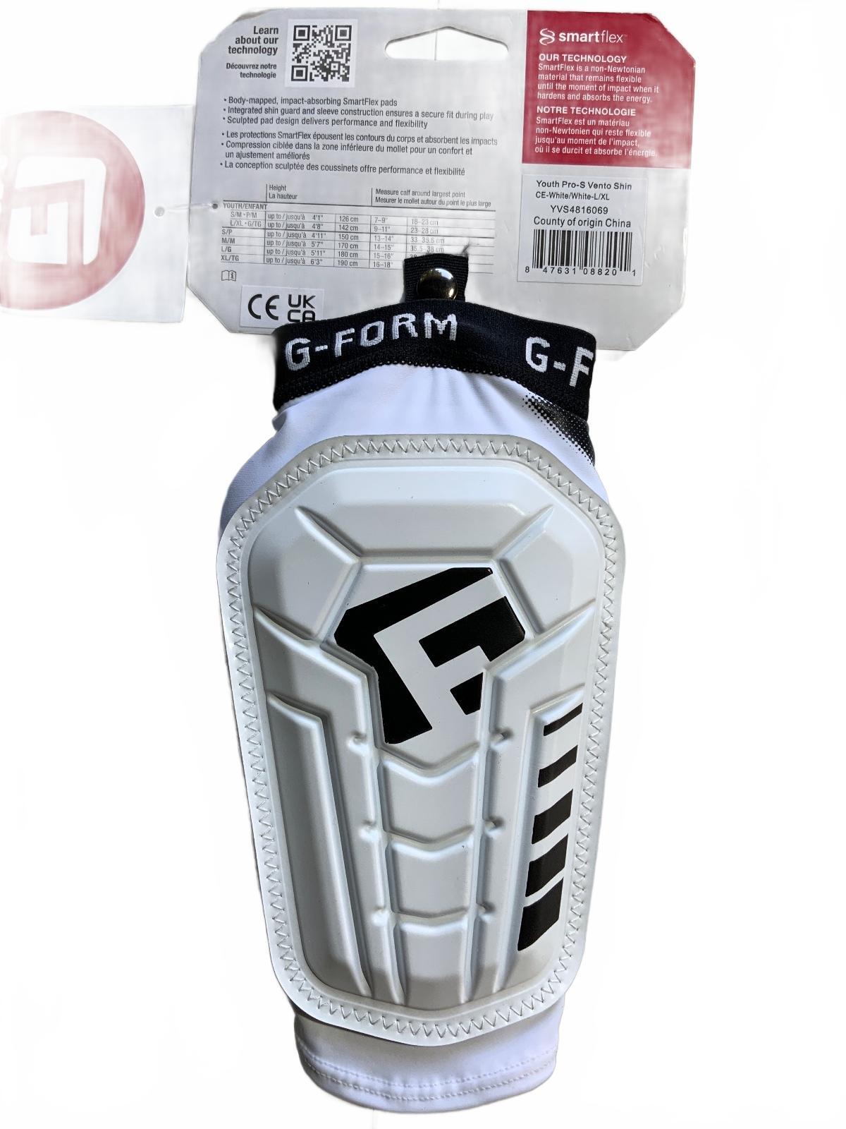 *NEW* G-Form Pro-S Vento Soccer Shin Guards Youth L/XL White Black
