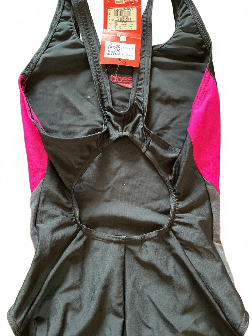 *NEW* Speedo Women's Size 8 Black Pink Grey Enduraflex One-Piece Swimsuit