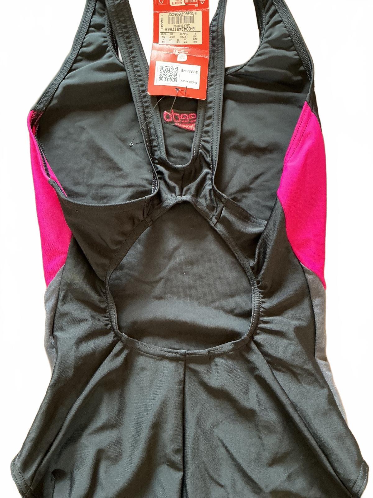 *NEW* Speedo Women's Size 8 Black Pink Grey Enduraflex One-Piece Swimsuit