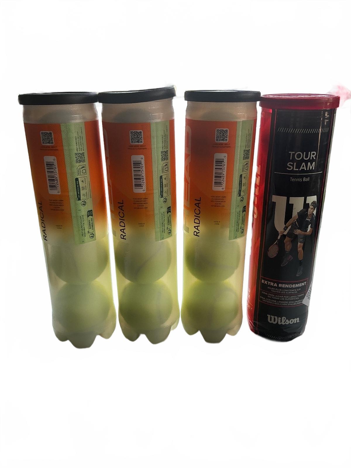 3*Head Radical Tennis Balls and Wilson Tour Slam Extra Duty 4 Pack