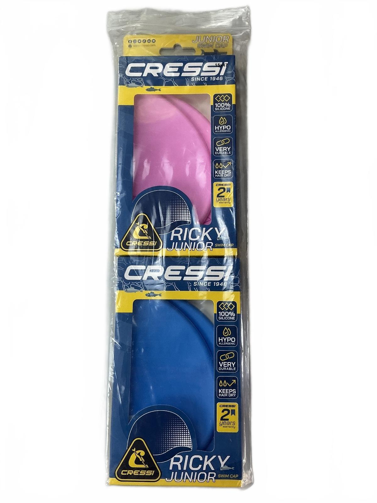 Cressi Ricky Jr Swim Cap Bundle Kids Azure White Pink Silicone Durable Hypo-All