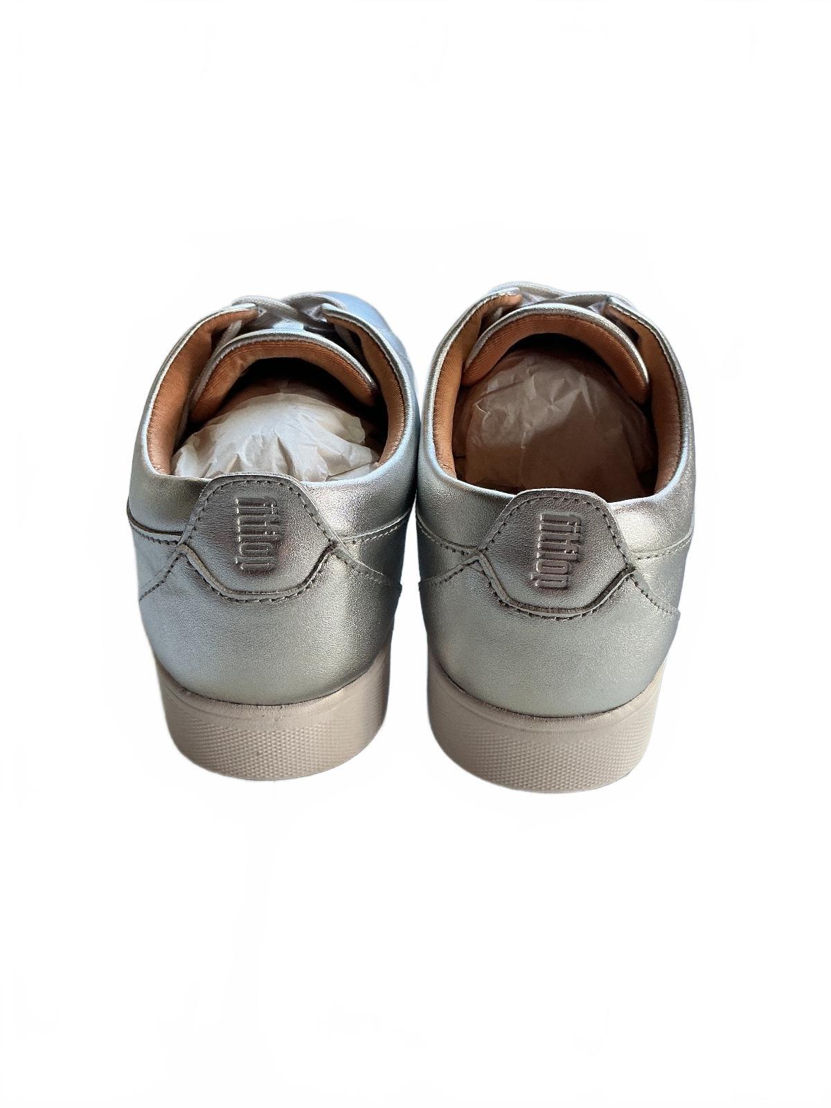 Fitflop Rally Silver Metallic Leather Trainer Sneakers UK Size 6 Comfortable