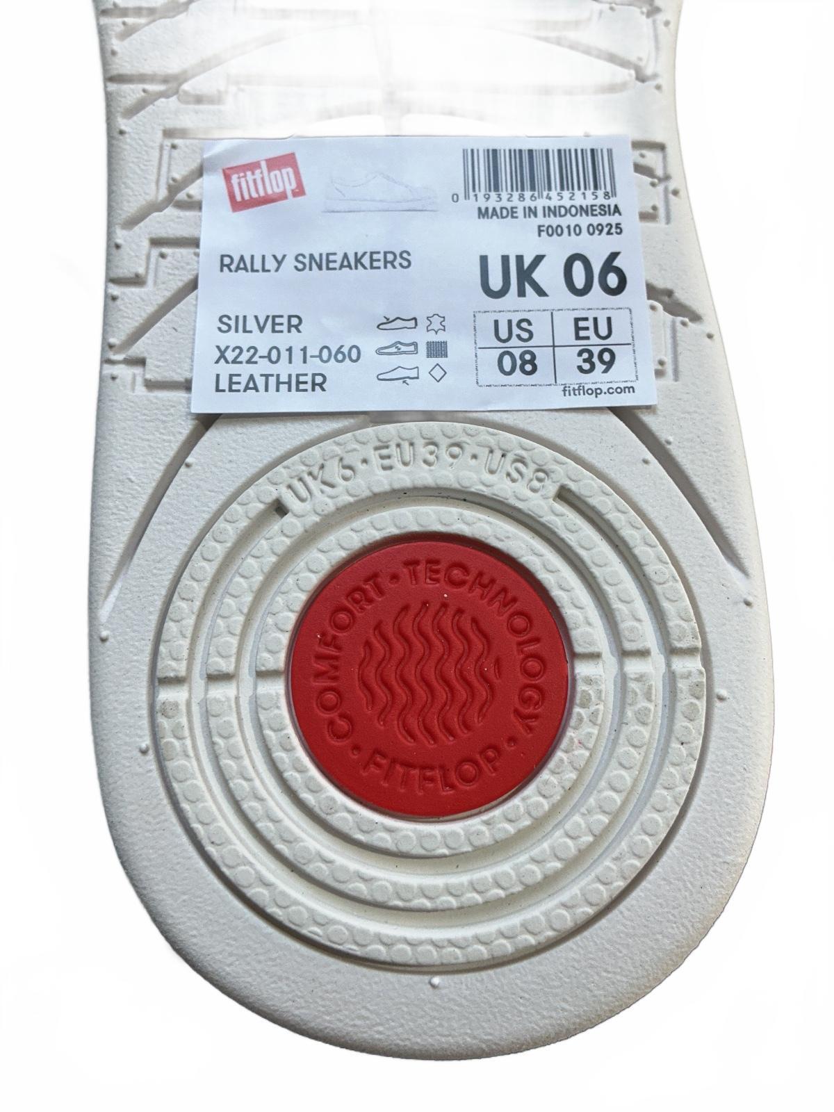 Fitflop Rally Silver Metallic Leather Trainer Sneakers UK Size 6 Comfortable
