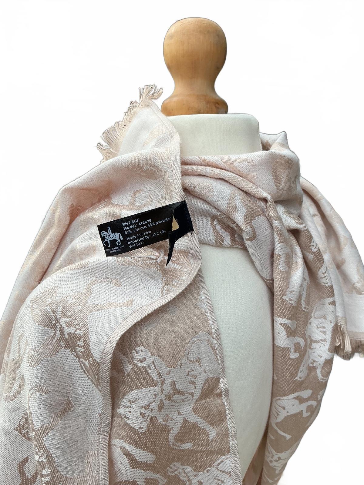 Paul Costelloe Dressage Women's Beige Horse Pattern Shawl Wrap Large Size