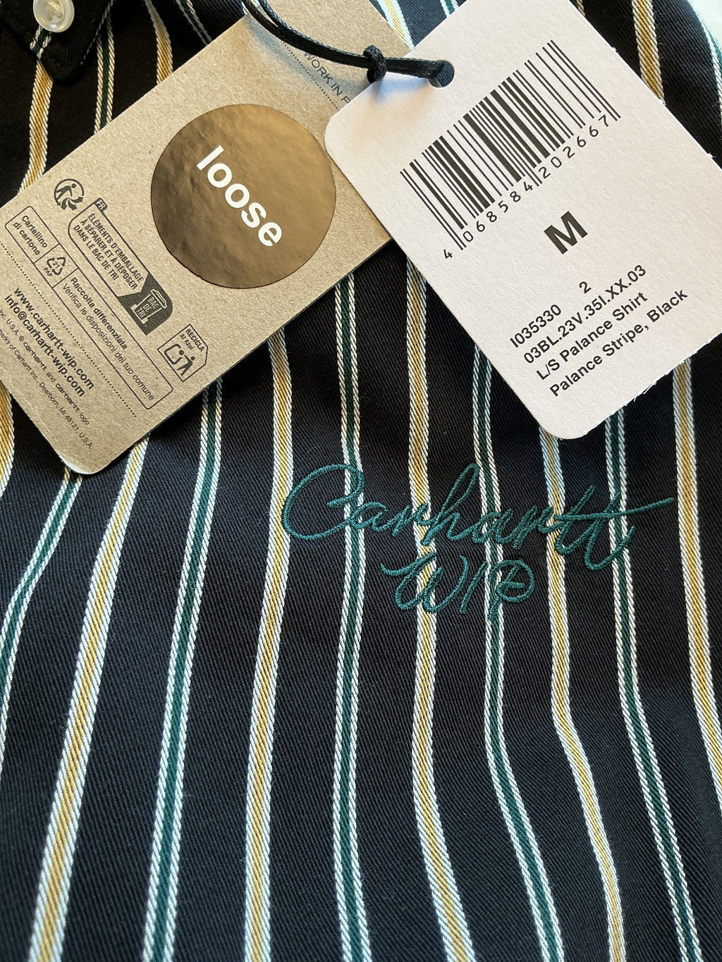 Carhartt WIP Palance Stripe Shirt Men M Black Loose Fit Button-Up