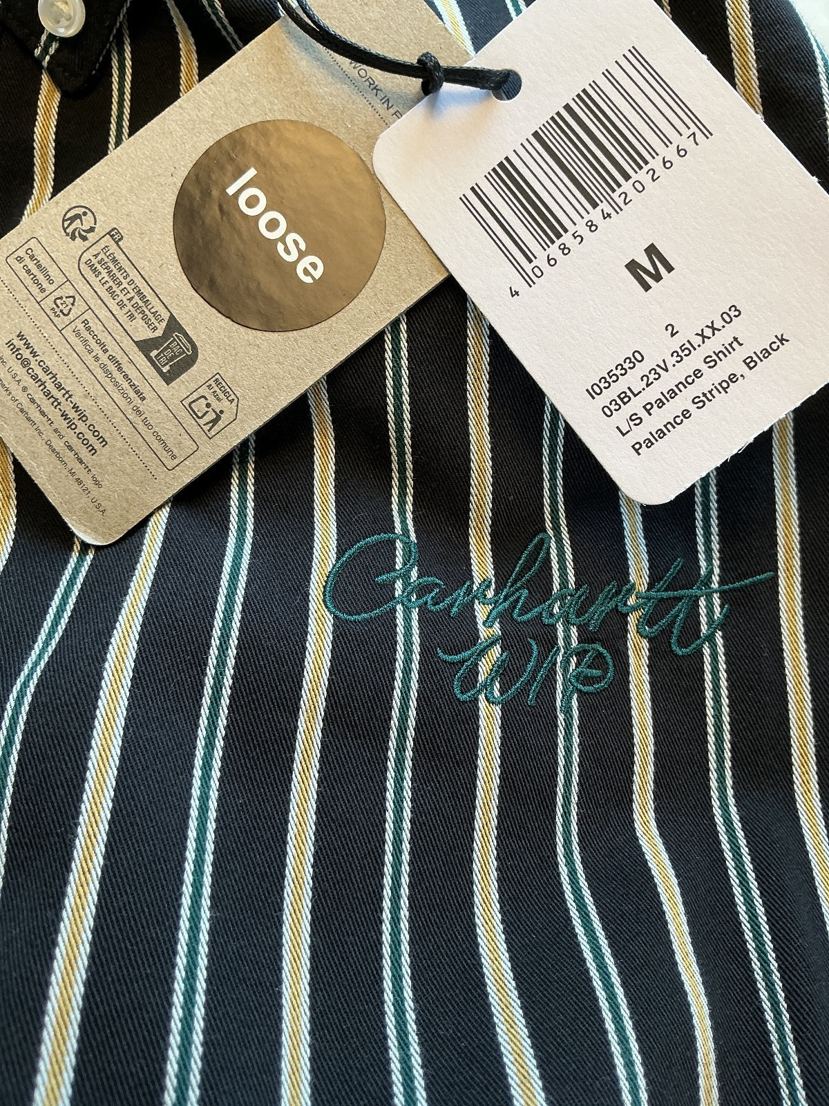 Carhartt WIP Palance Stripe Shirt Men M Black Loose Fit Button-Up