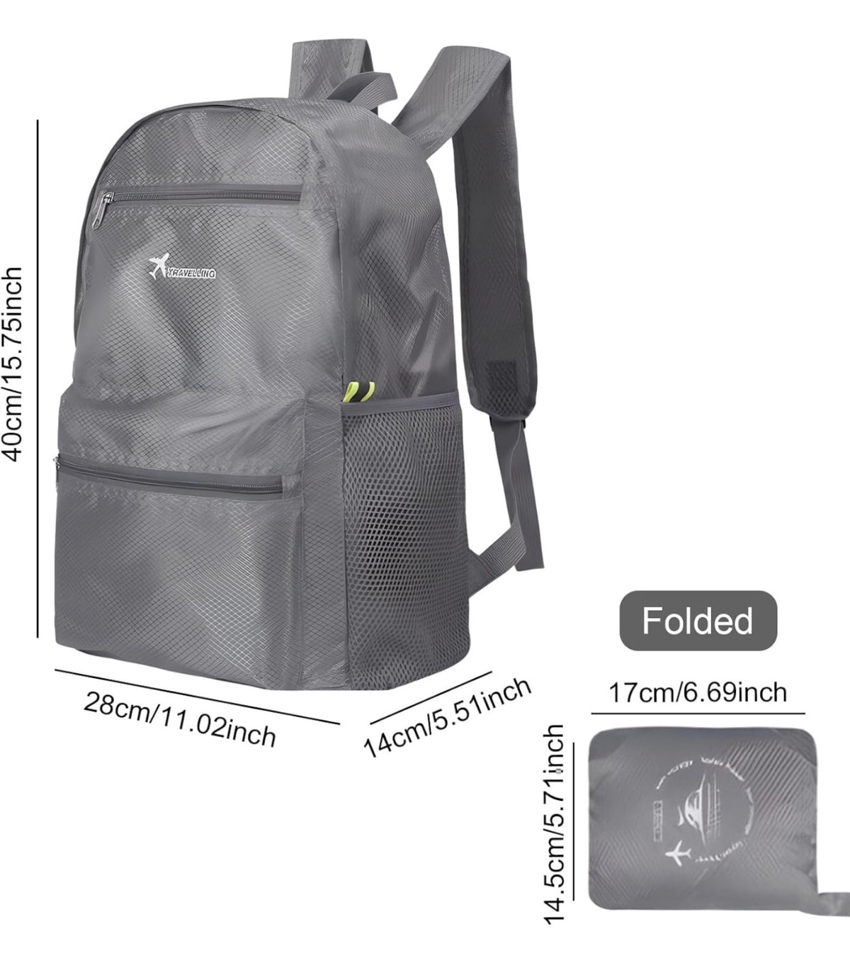 Travellings Backpack Unisex Black Lightweight Foldable Large Capacity