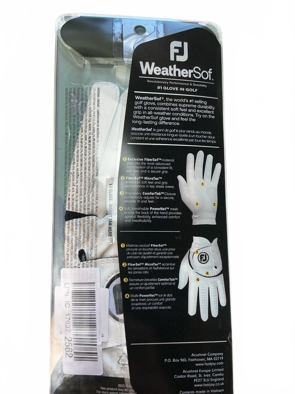 *NEW* FootJoy WeatherSof Men's Large Left Golf Glove White Black Durable Grip
