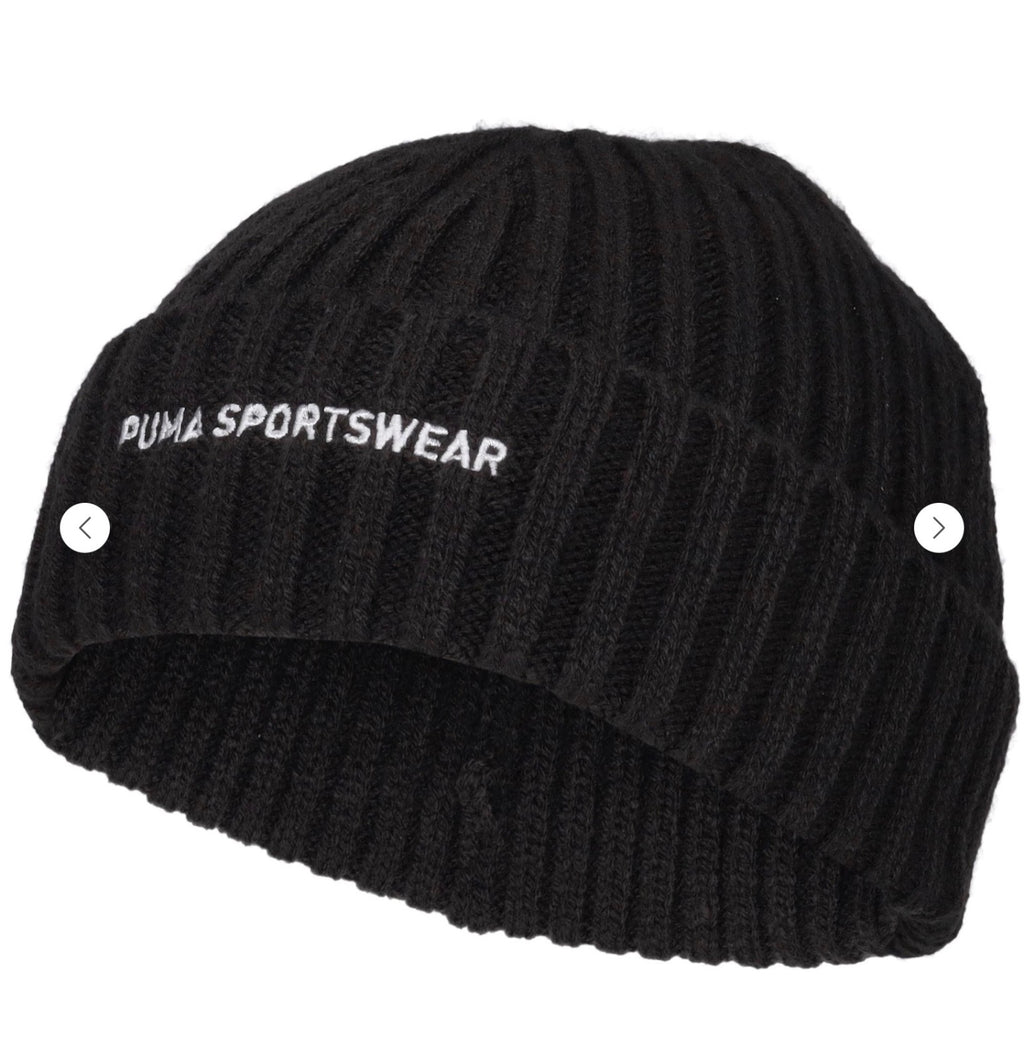 Puma Sportwear Fisherman Beanie Unisex Adult Black Ribbed Knit Hat
