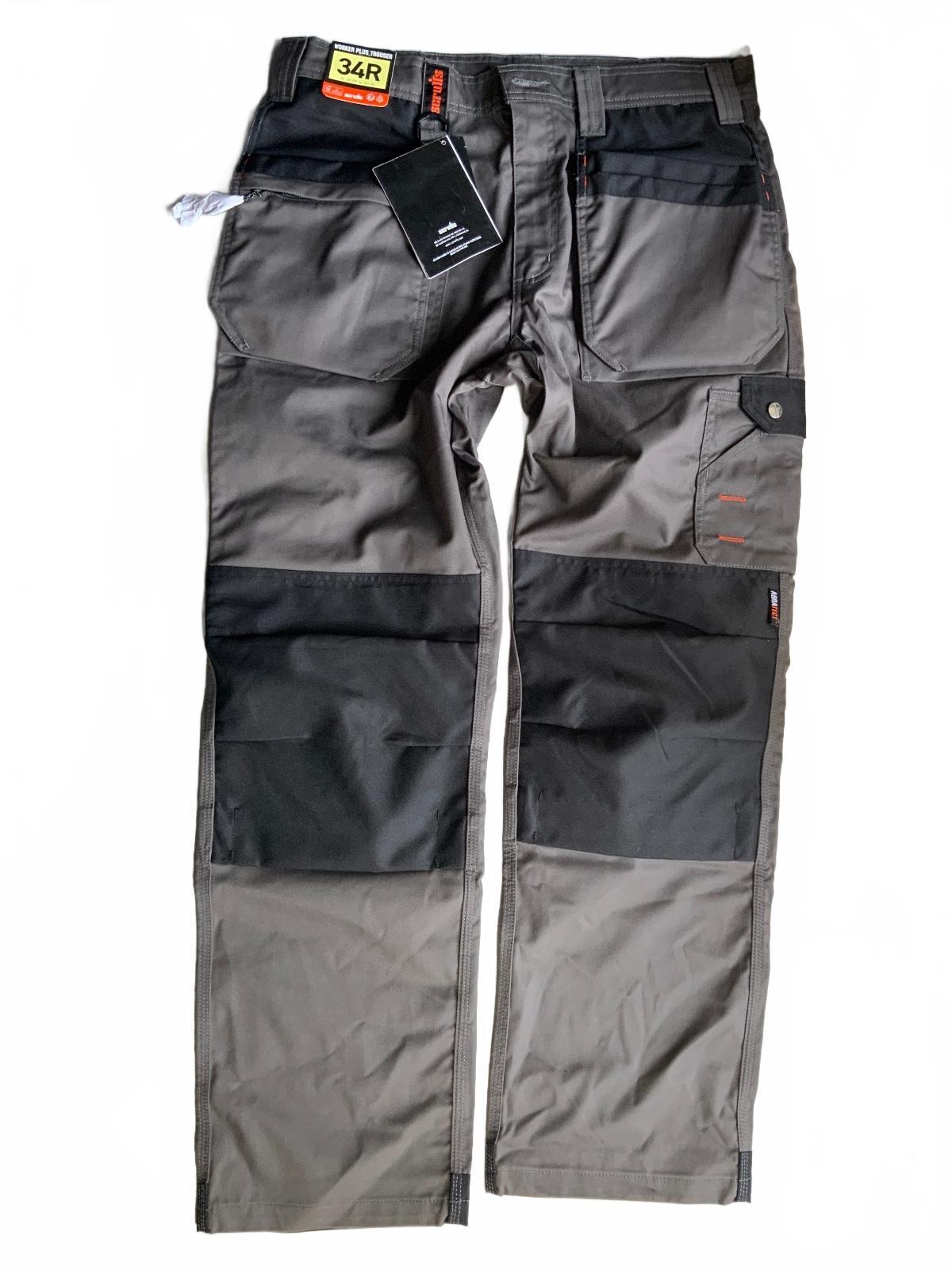*NEW* Scruffs Worker Plus Trousers 34R Grey Black Workwear Durable Pants