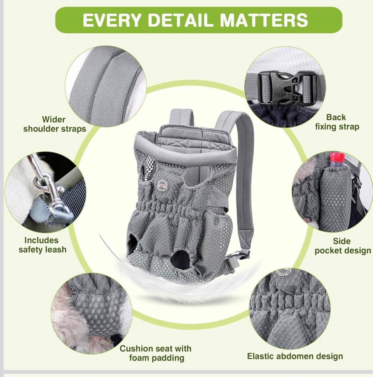 Allsopets Dog Carrier Backpack Medium Grey Adjustable Straps Comfortable Cushion
