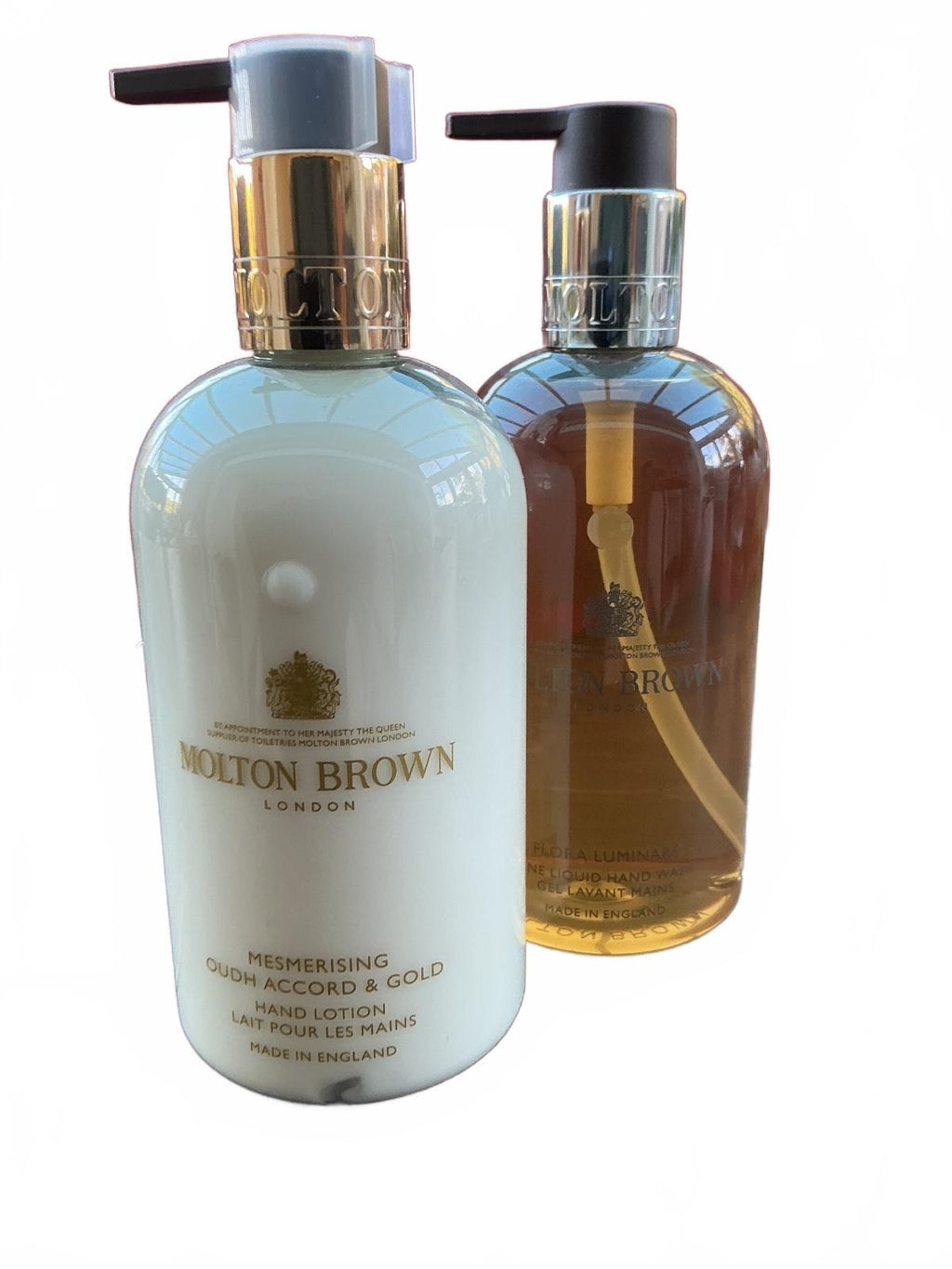 Molton Brown Oudh Accord & Flora Luminaire Hand Wash/Lotion +Giftbag  2 x 300ml