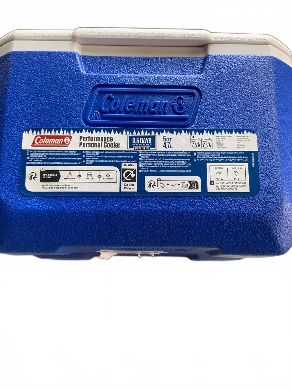 Coleman Performance Personal Cooler 5qt 4.7L Blue White Portable Box