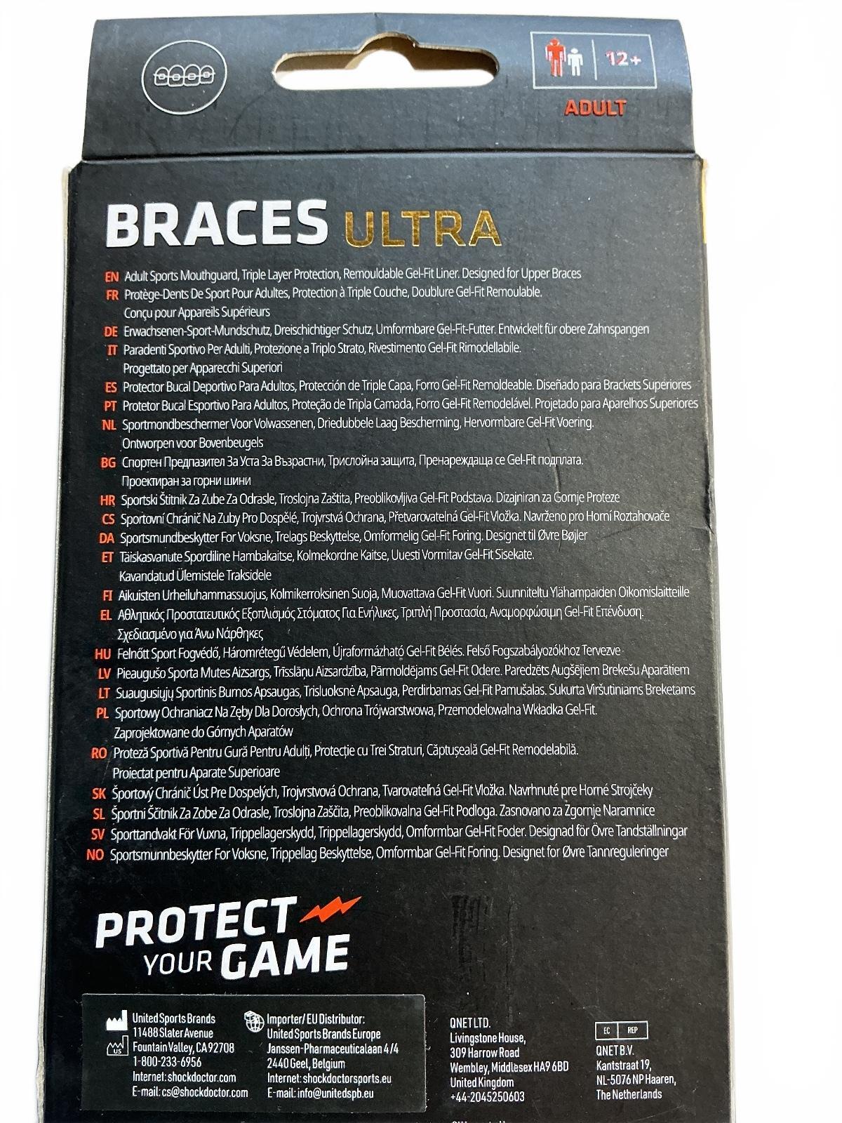 Shock Doctor Ultra Braces Sports Mouthguard Size Adult 12+ Triple Layer