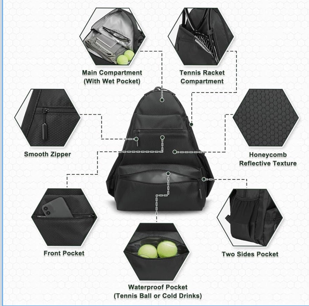 SUIKIHUM Tennis/Padel Backpack Unisex Medium Black Waterproof Shoe Compartment