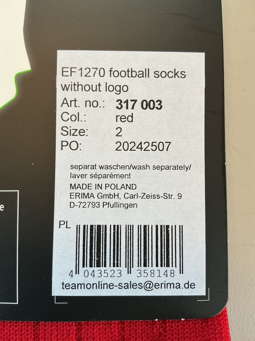 Erima EF1270 Football Socks Unisex Size 4-6.5 UK Red Without Logo