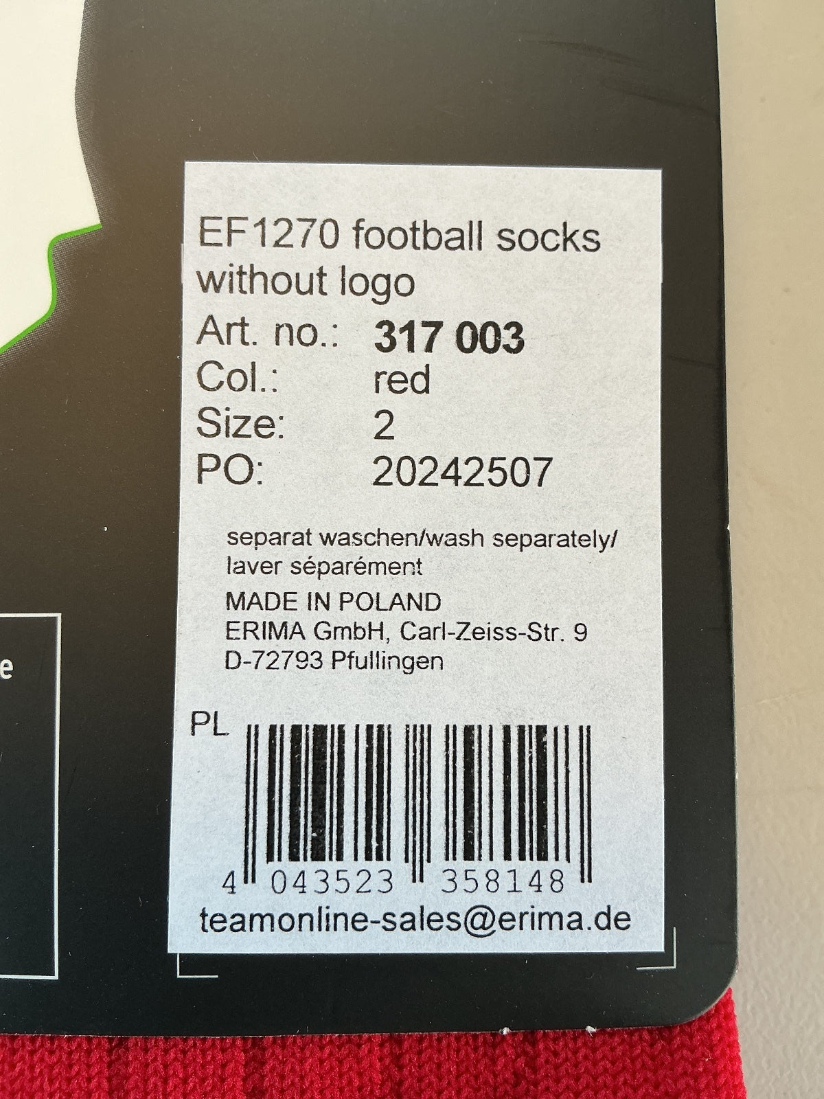 Erima EF1270 Football Socks Unisex Size 4-6.5 UK Red Without Logo