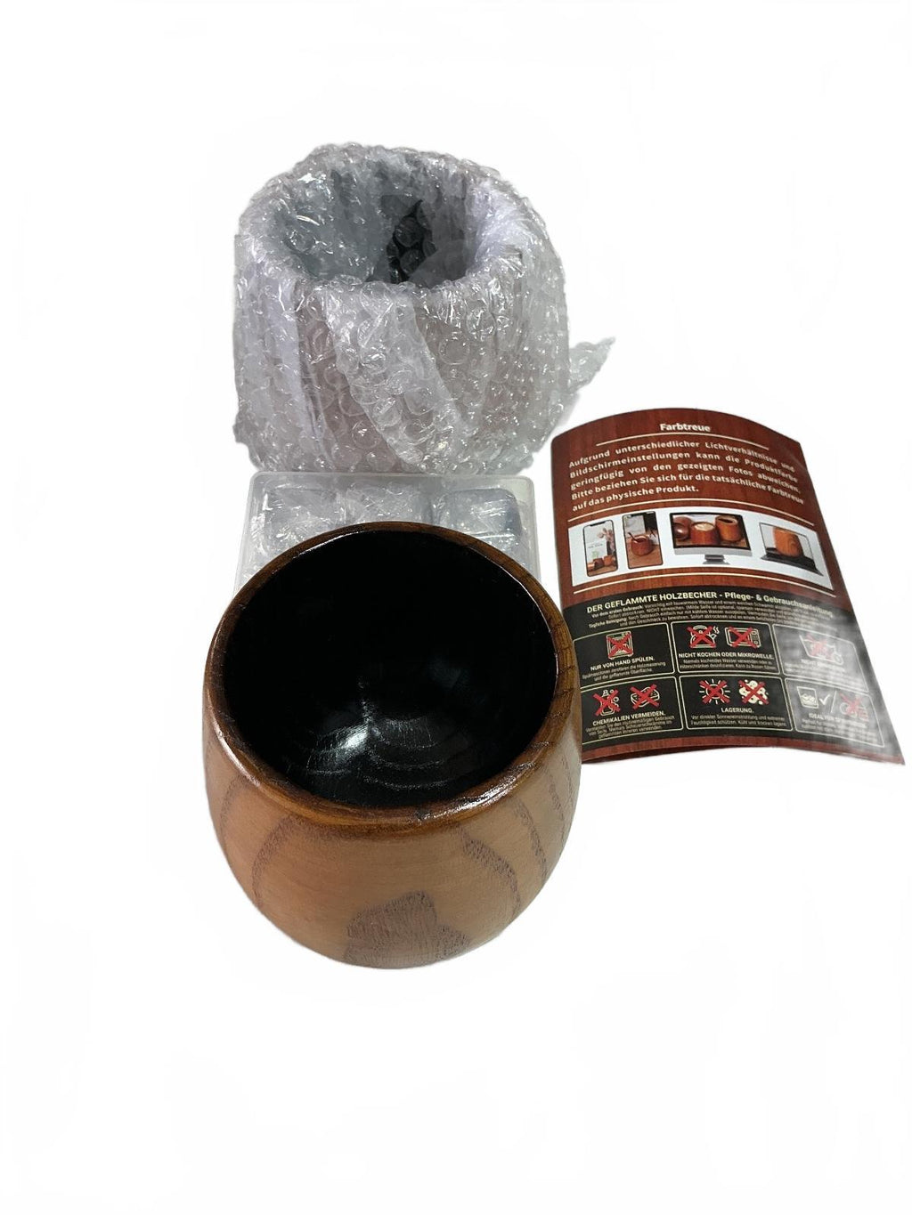 Handcrafted Charred Wood Whisky Tumbler with Stainless Steel Ice Cubes