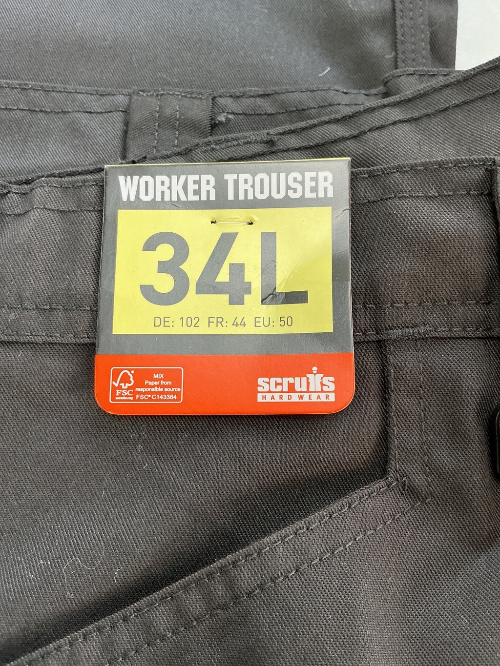 Scruffs Worker Trouser Men's 34L Black Durable Workwear Cargo Pockets