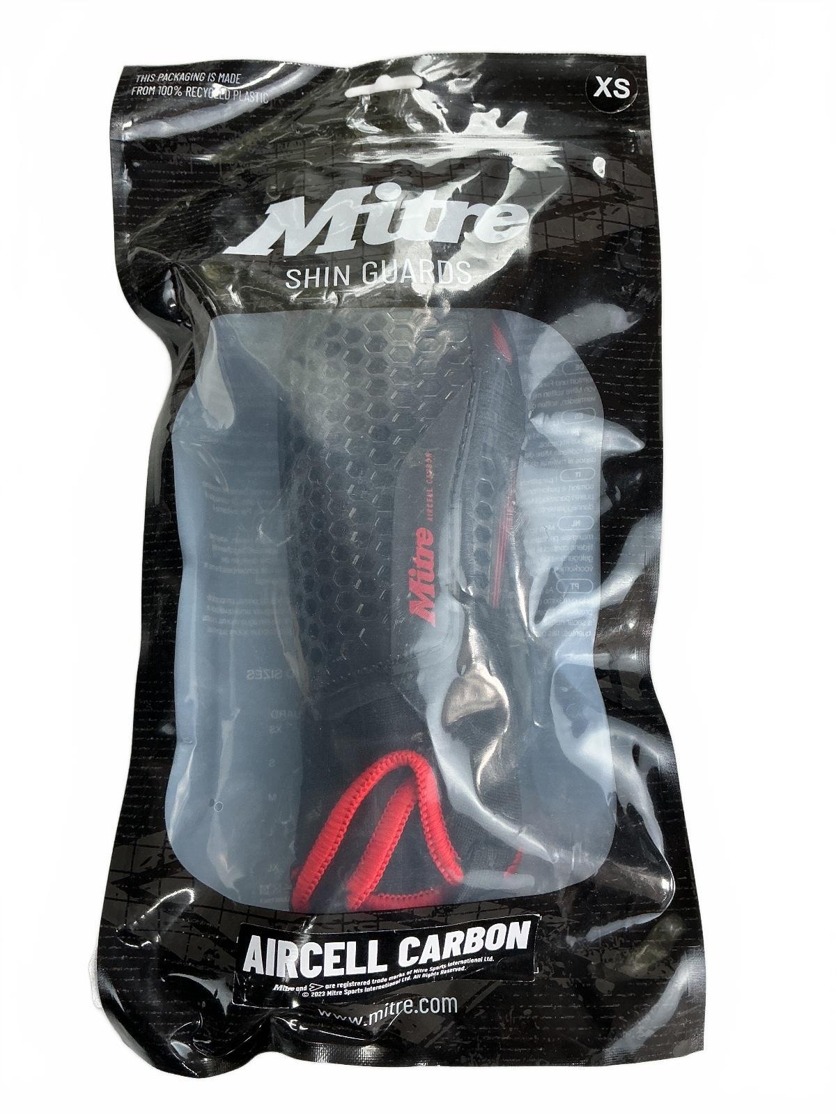 Mitre Aircell Carbon Shin Guards Unisex XS Black Red Lightweight Protection