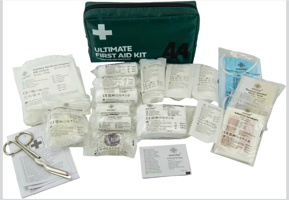 AA Ultimate First Aid Kit Black DIN 13164:2022 Emergency Essentials Case