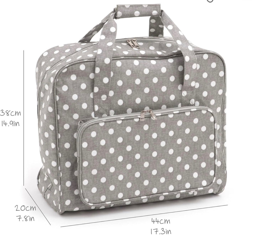 Hobby Gift Sewing Machine Tote Bag Gray Polka Dot Durable Cotton Fabric