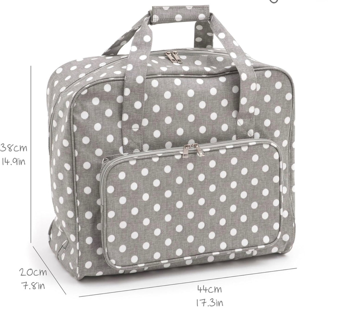 Hobby Gift Sewing Machine Tote Bag Gray Polka Dot Durable Cotton Fabric