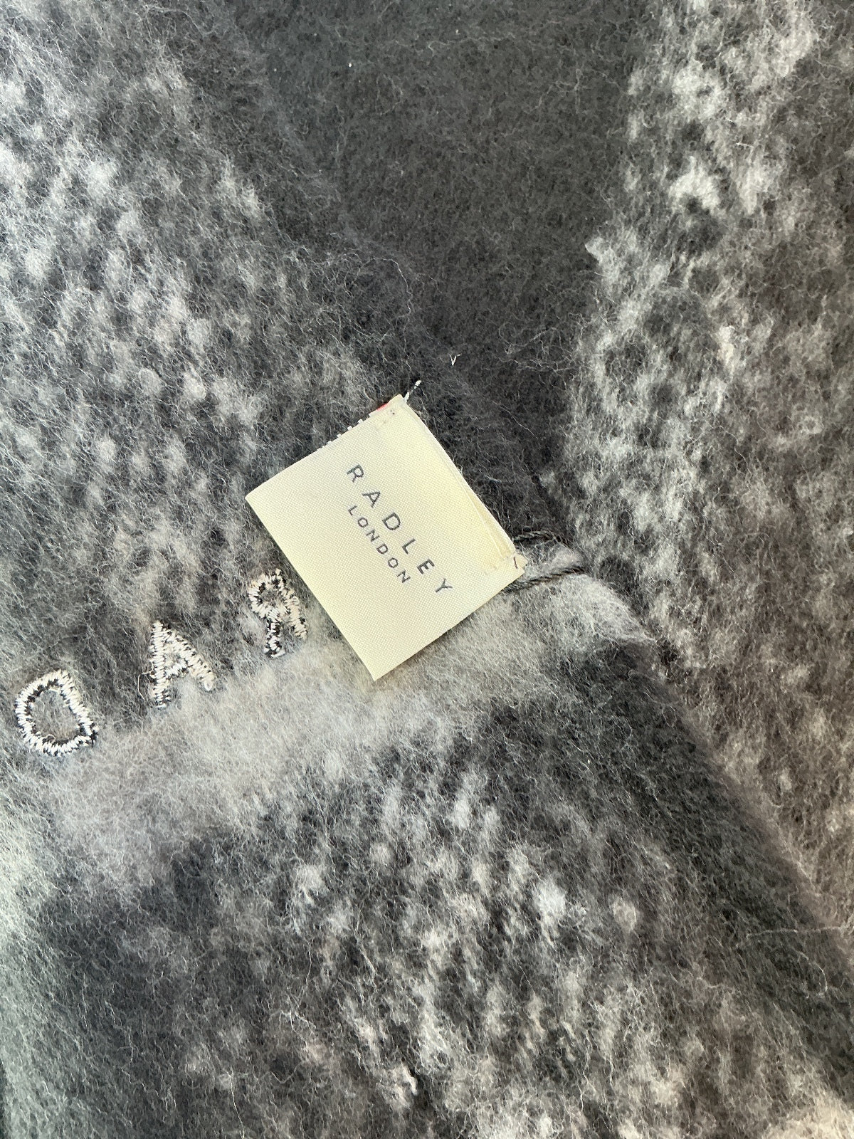 Radley London Women's Fluffy Scarf Black Grey Check Pattern Soft Warm 100x42cm