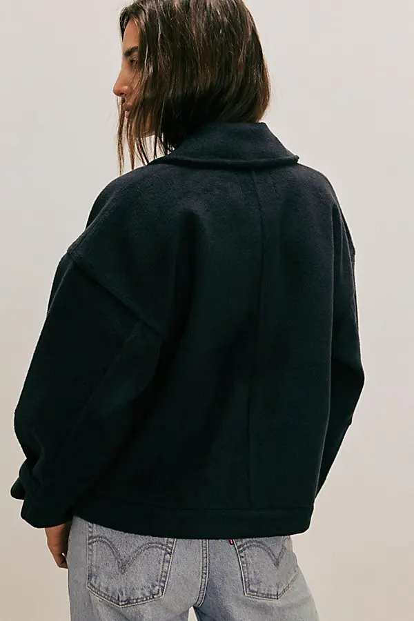 We The Free Sally Chore Jacket Medium Ladies Fleecy Oversized Black