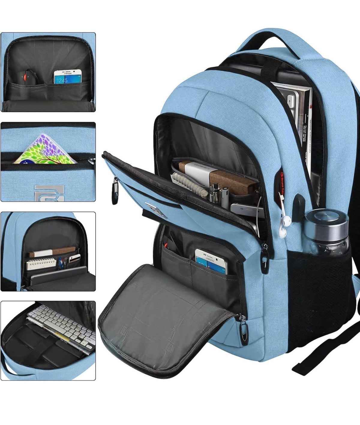 Volher Laptop Backpack Unisex 18 inch Light Blue Spacious Durable