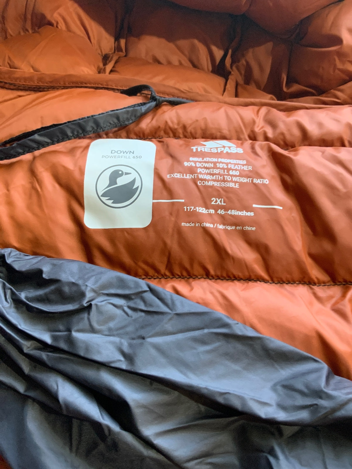 Trespass Whitman II Male Down Jacket Black/Rust XXL Warm Hooded Coat