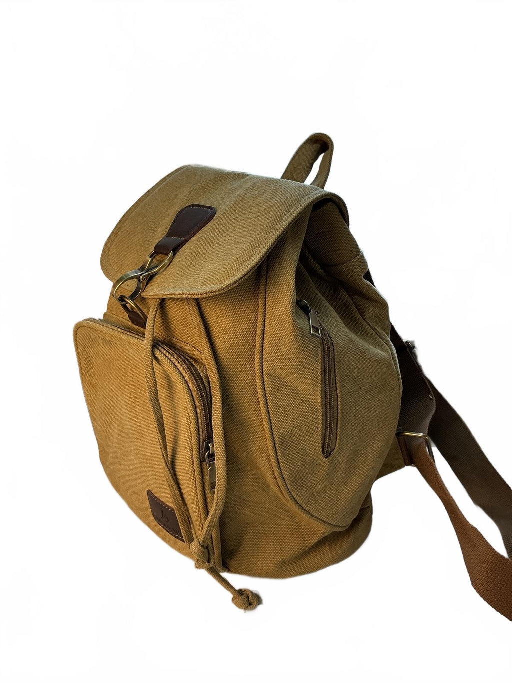 Liangmendian Canvas Backpack Unisex Tan Large Front Pocket