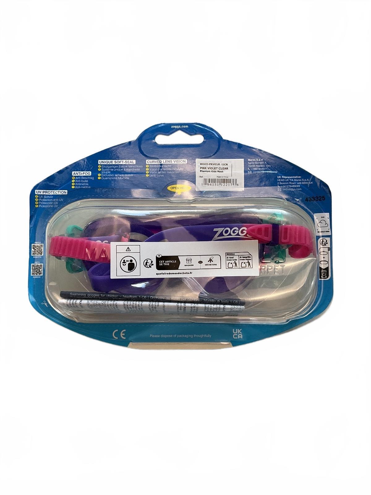 *NEW* Zoggs Phantom Kids Mask Pink Violet Clear Size Kids 0-6 YRS Swim Goggles