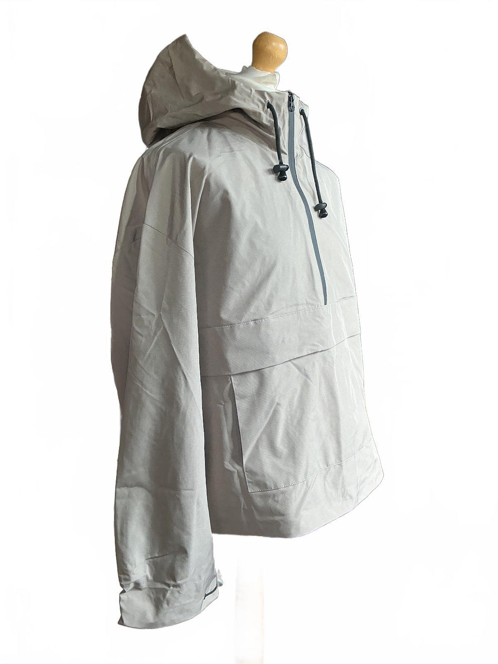 Men's XL Beige Hooded Pullover Jacket with Front Zipper Pocket