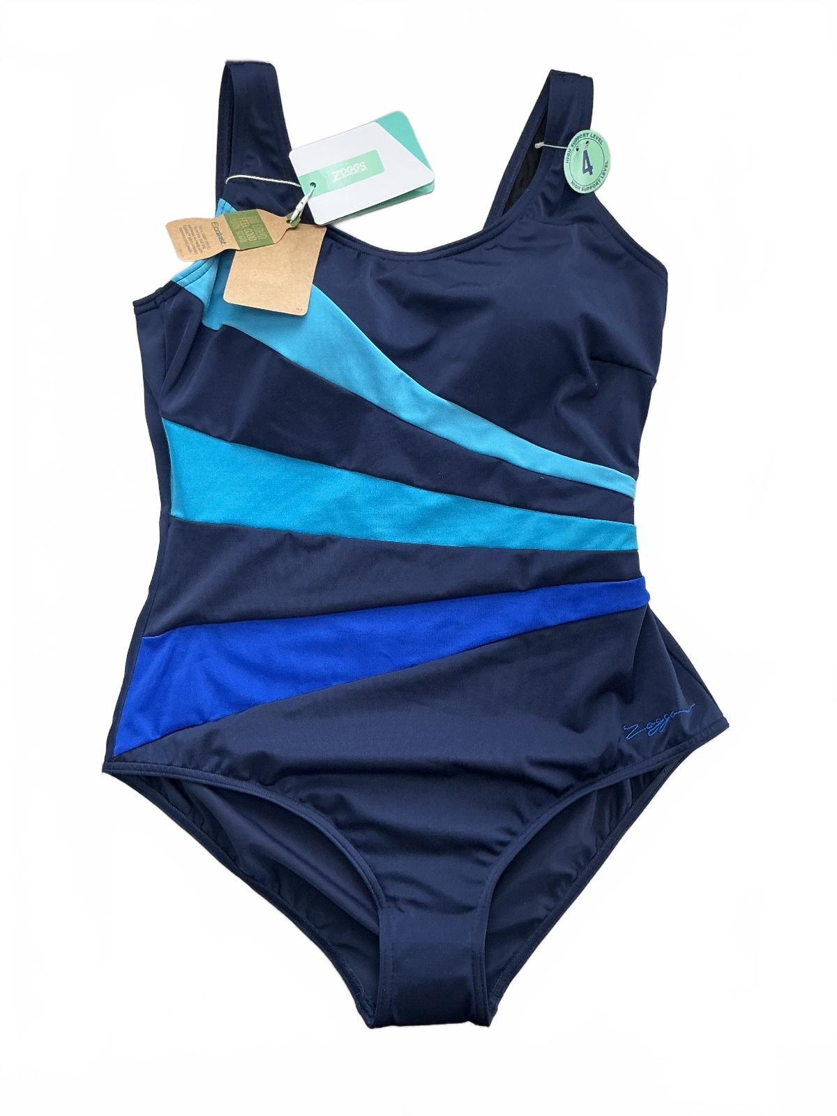 Zoggs Ecolast Navy Blue Scoopback Swimsuit Size UK 14