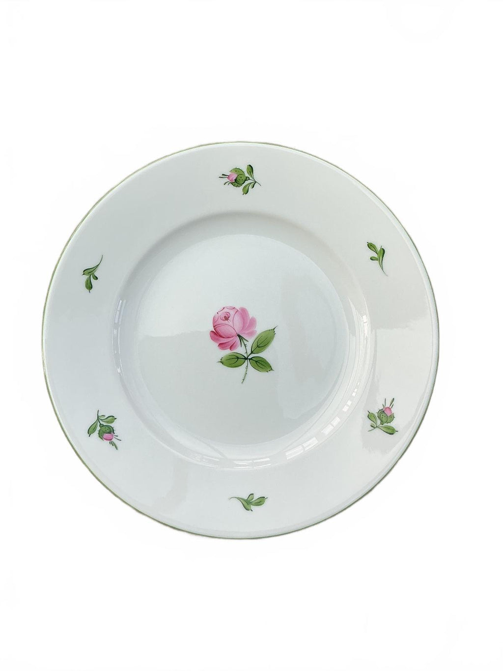 Augarten Wien Vienna Rose 20 cm White Floral Dessert Plate with Green Rim