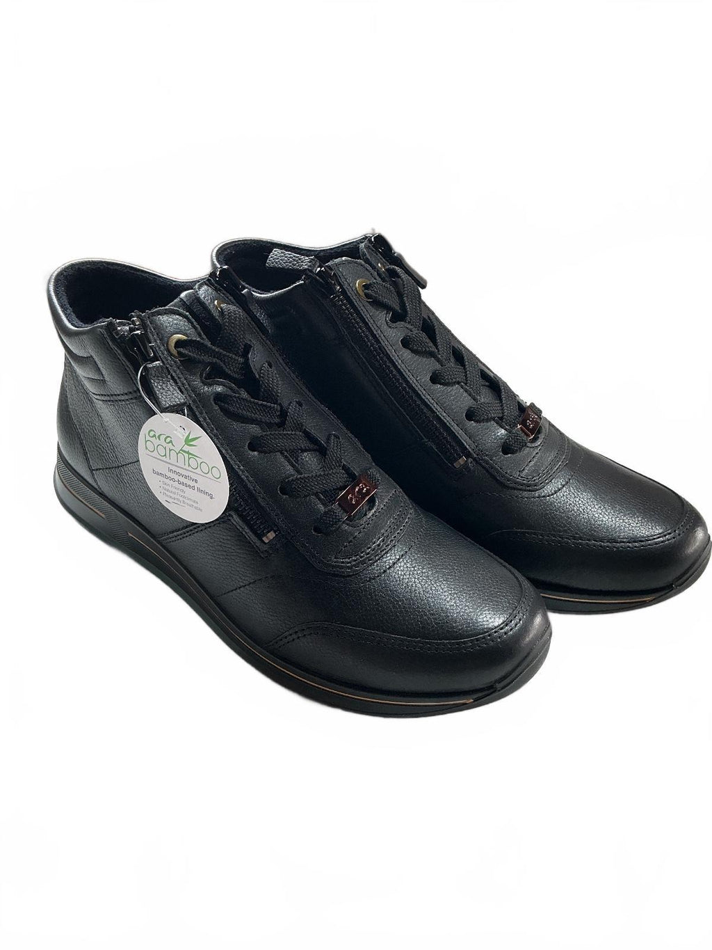 ara Osaka Black Leather High-Top Zip-Up Sneakers UK Size 7.5 Comfortable